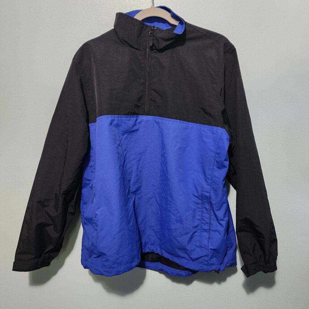 Lands' End 1/4 Zip Pullover Nylon Jacket Women's Large ( 12-14) Black Blue